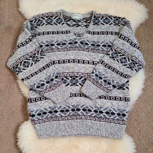 Vintage Northwoods V Neck Oversized Wool Blend Sweater - Unisex